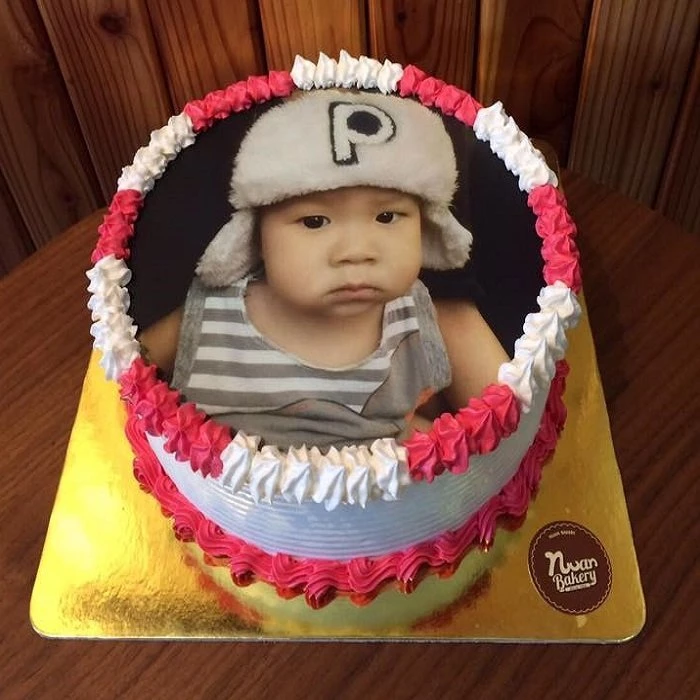 Family photo printed birthday cake
