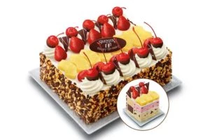Swensens chocolate vanilla strawberry ice cream cake