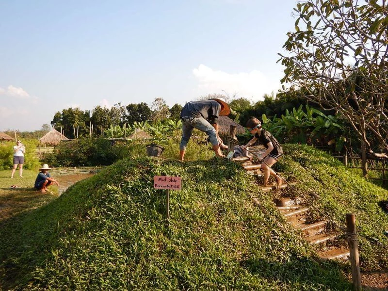 Ginger Farm Chiang Mai kid on mudslide mudslide Chiang Mai